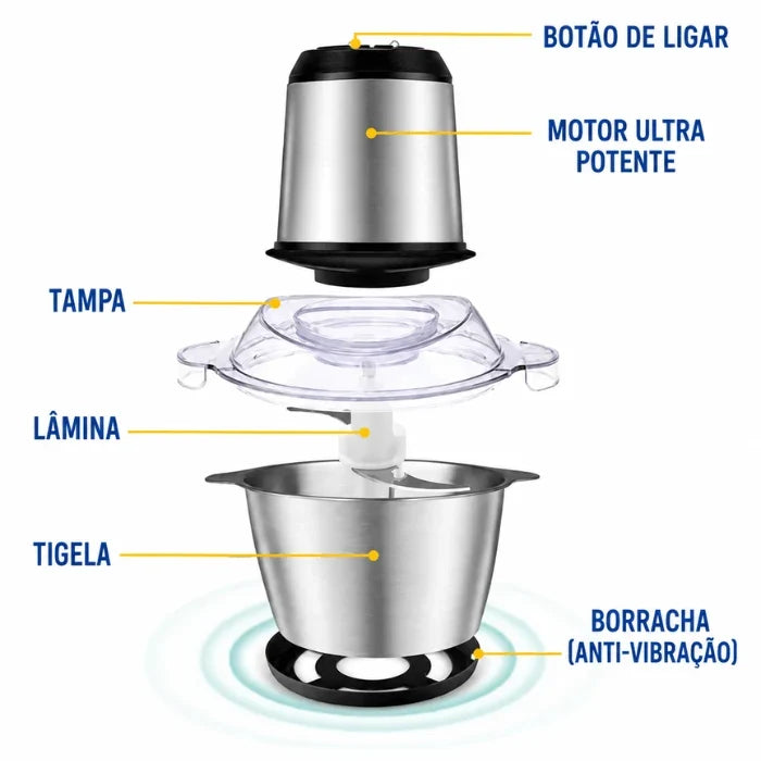 Triturador Elétrico ChefPro 2L Bivolt + Tábua de Madeira Grátis