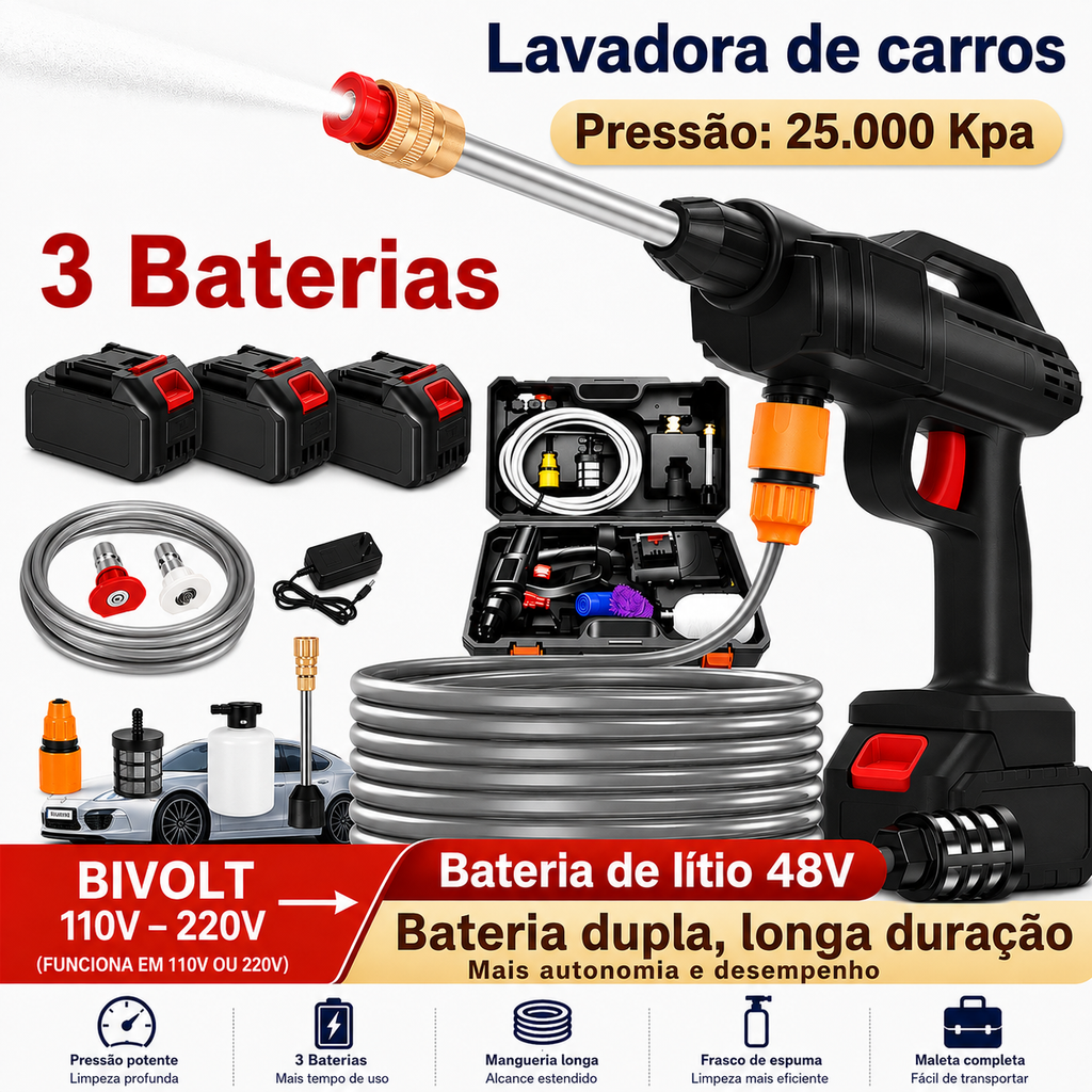 Lavadora de Alta Pressão Portátil 48V Recarregável