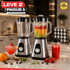 Liquidificador Multiuso 5 em 1 Com 2 Jarras de Vidro + BRINDE Porta Tempero Vertical 16 Potes - COMPRE 1 LEVE 2