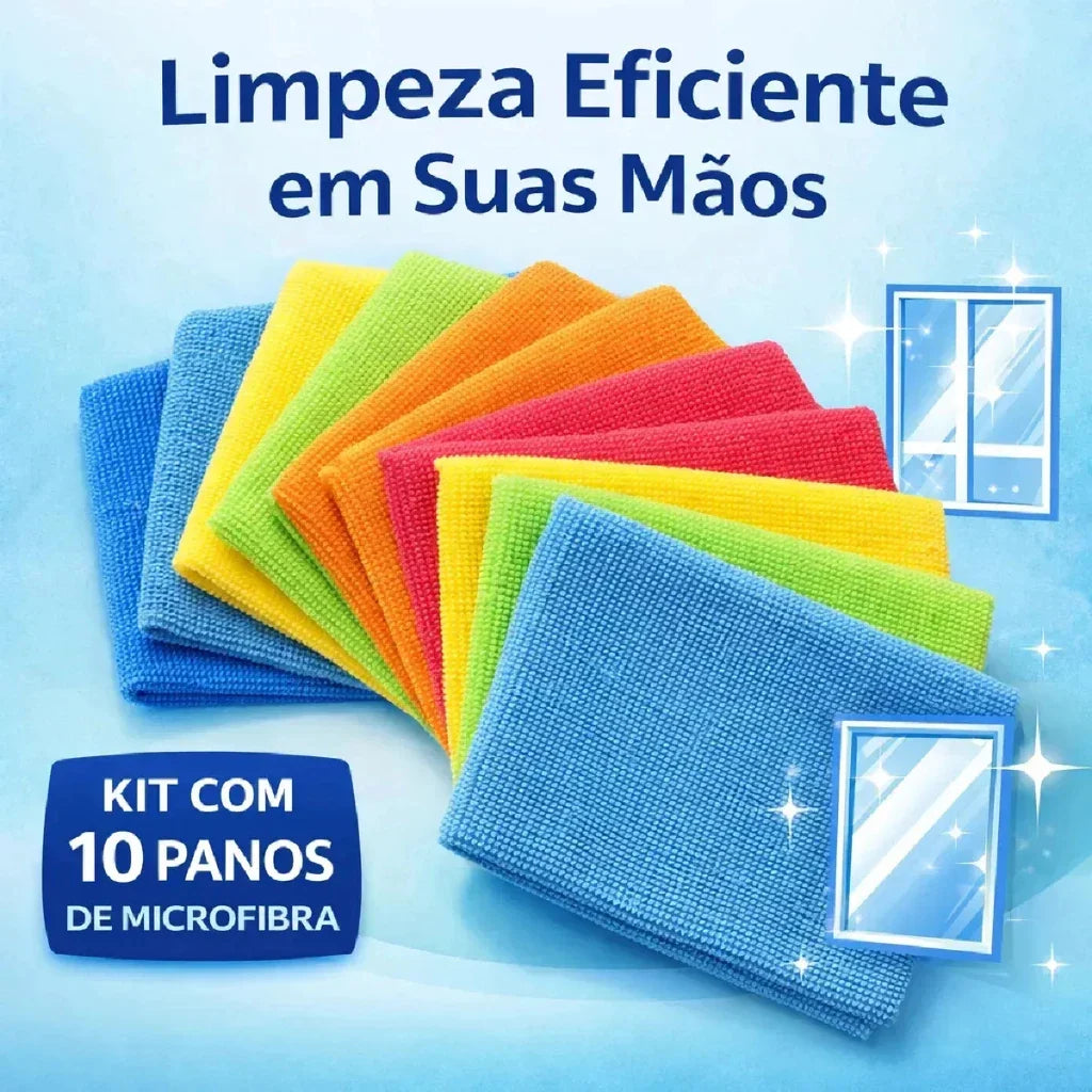 Kit 10 Panos de Microfibra Limpeza 30x30cm