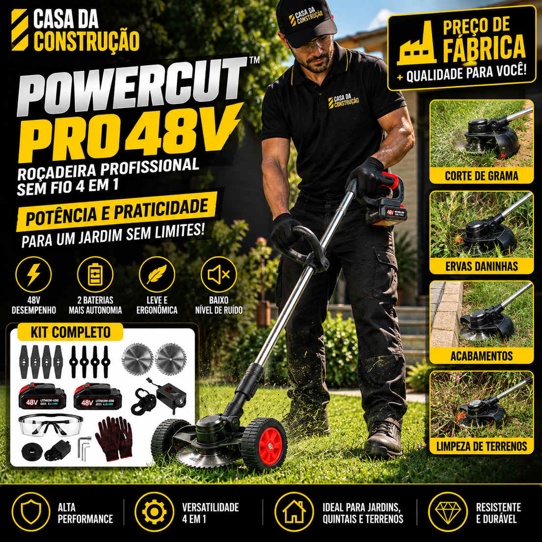 PowerCut™ Pro 48V Roçadeira Profissional Sem Fio 4 em 1
