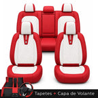 Kit Completo de Capas para Banco de Carro Domani em Couro Legítimo Universal 5 Lugares Com Airbag + Tapetes e Capa de Volante