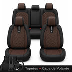 Kit Completo de Capas para Banco de Carro Domani em Couro Legítimo Universal 5 Lugares Com Airbag + Tapetes e Capa de Volante