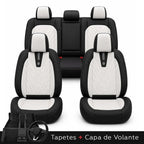 Kit Completo de Capas para Banco de Carro Domani em Couro Legítimo Universal 5 Lugares Com Airbag + Tapetes e Capa de Volante