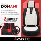 Kit Completo de Capas para Banco de Carro Domani em Couro Legítimo Universal 5 Lugares Com Airbag + Tapetes e Capa de Volante